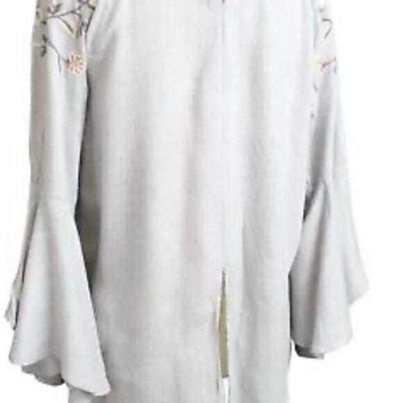 LAUREN CONRAD BELL SLEEVES W/ EMBROIDERED SHOULDERS SLIT BACK  XS SMALL GRAY - Picture 3 of 10